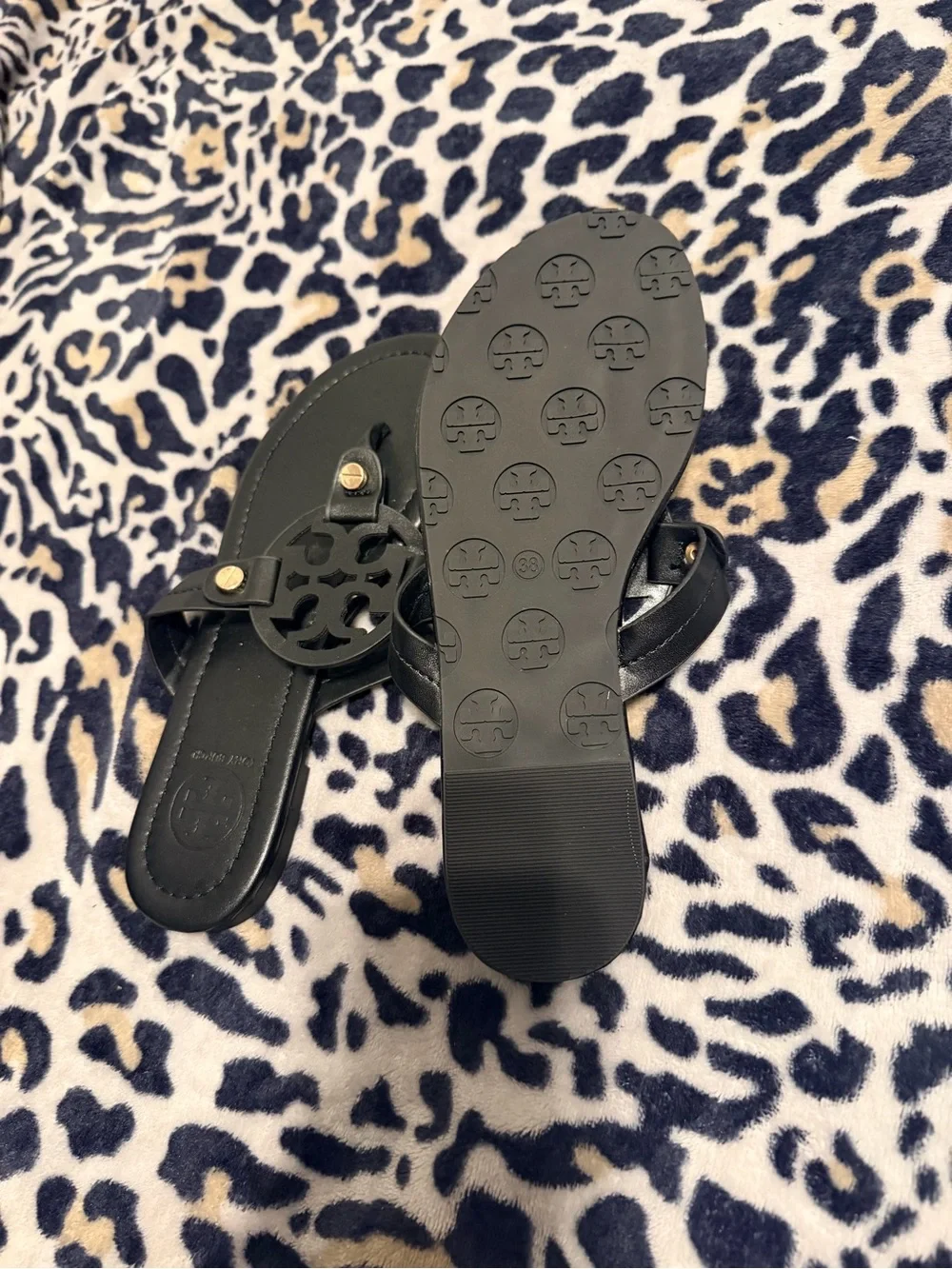 Tory Burch Black Logo Miller Thong Sandals